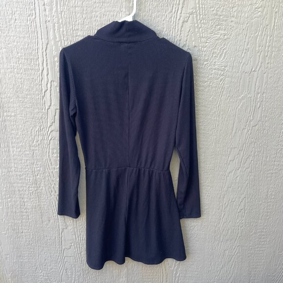 Reformation Dress Size L Black Ribbed Mock Neck A Line Mini Long Sleeve Stretch‎ - Picture 2 of 6